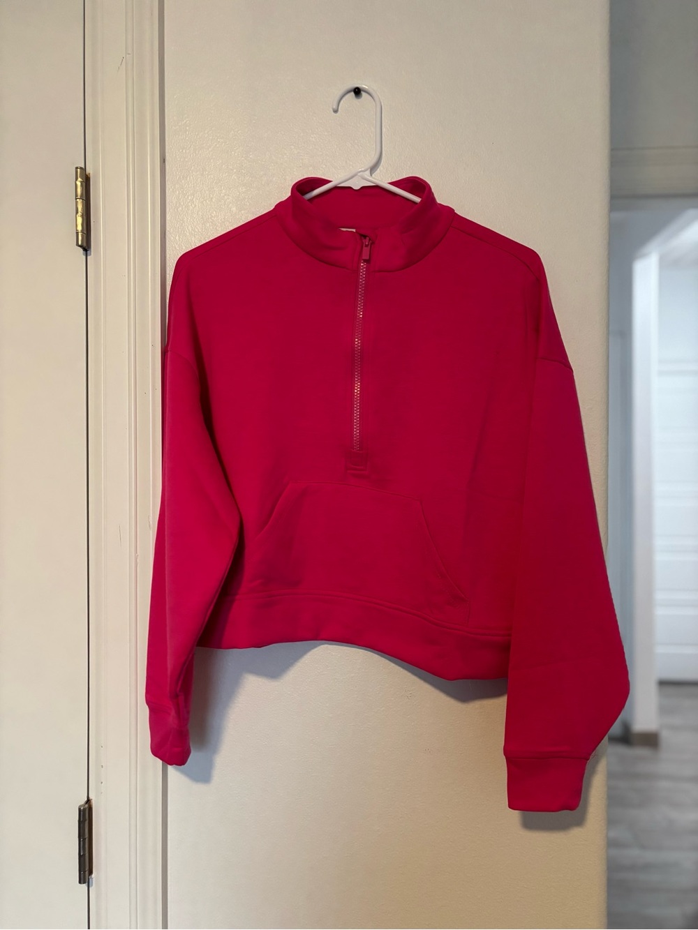 Zenana Outfitters Hot Pink Half-Zip Cropped Pullover